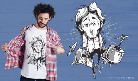 Desenho de camiseta com ilustração de baterista