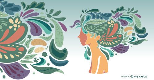 Artistic hairstyle nature girl illustration Artistic hairstyle nature girl illustration