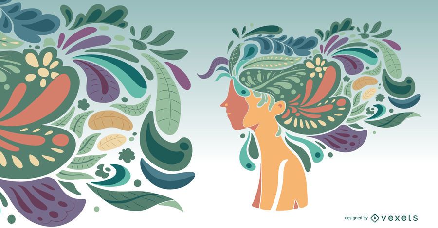 Artistic hairstyle nature girl illustration Artistic hairstyle nature girl illustration