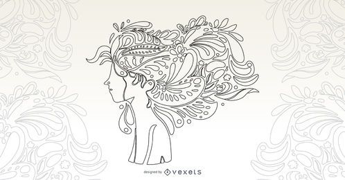 Desenho vetorial de cabelo com flor de menina