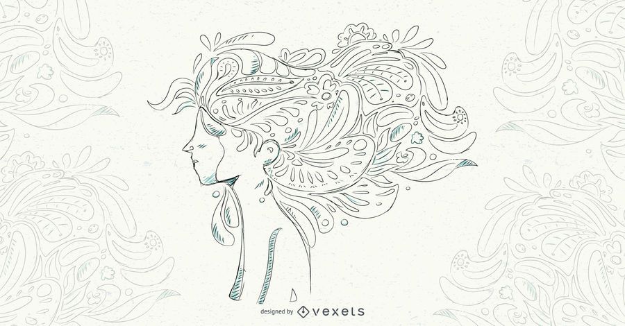 Woman Floral Hair Vector Illustration Woman Floral Hair Vector Illustration