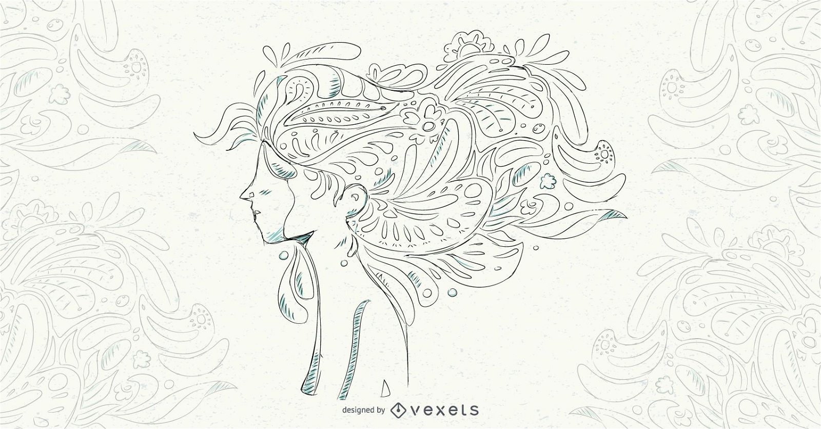 Ilustração em vetor cabelo floral feminino