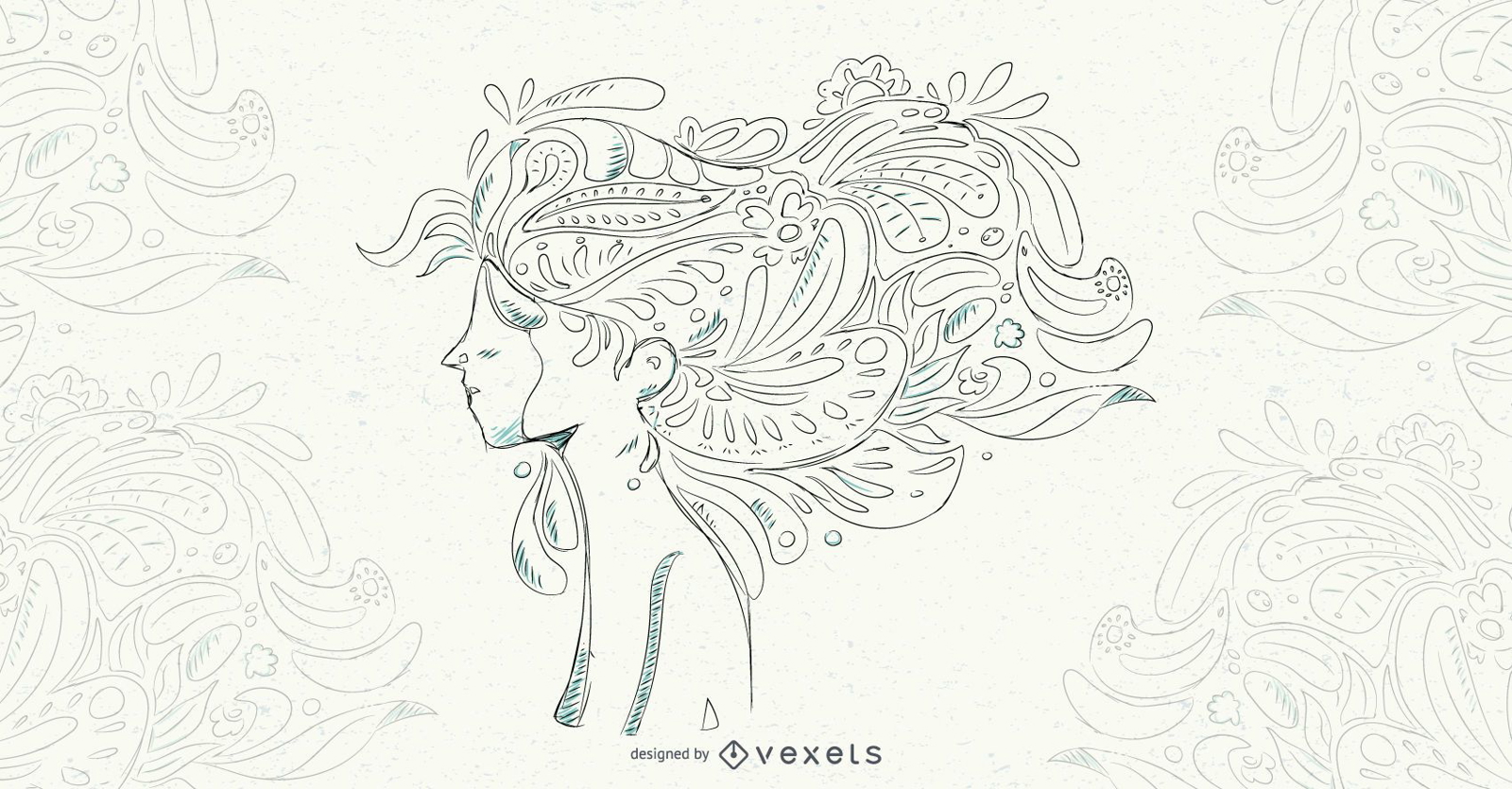Ilustración de vector de pelo floral de mujer
