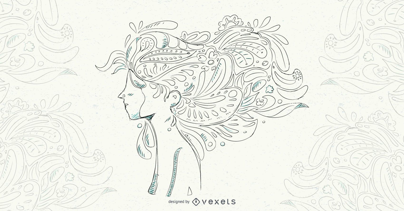 Ilustraci?n de vector de pelo floral de mujer