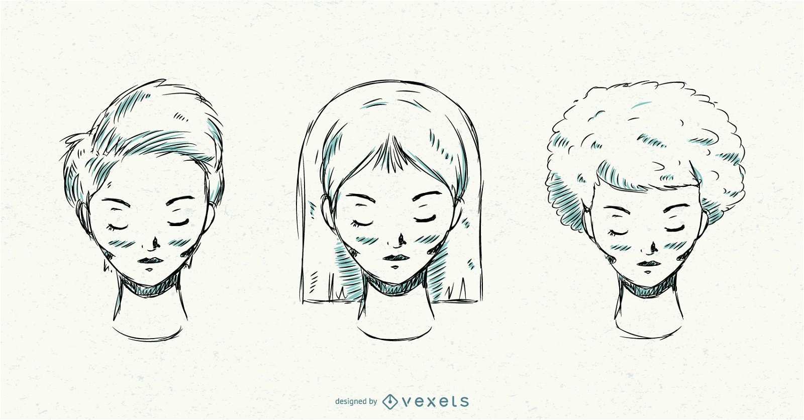 Hand drawn hairstyles vector set