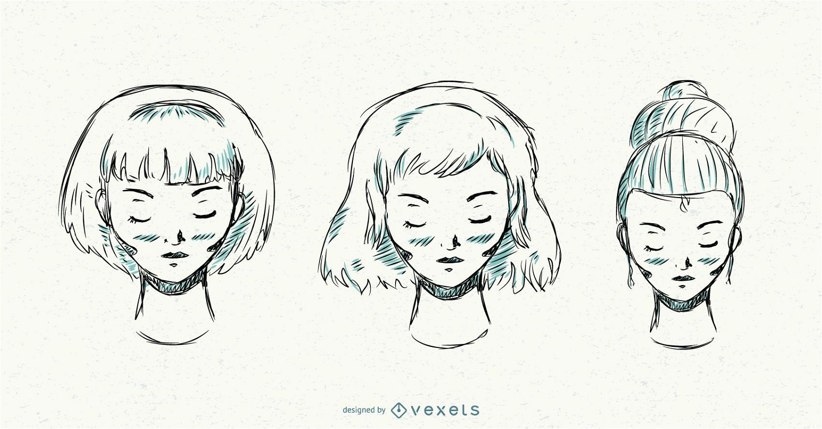 Hand drawn set of hairstyles 