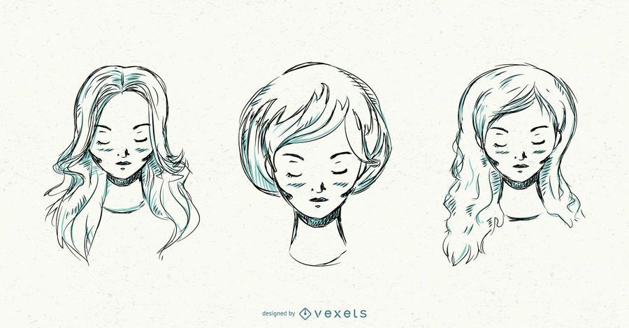 Hand drawn women hairstyles set Hand drawn women hairstyles set