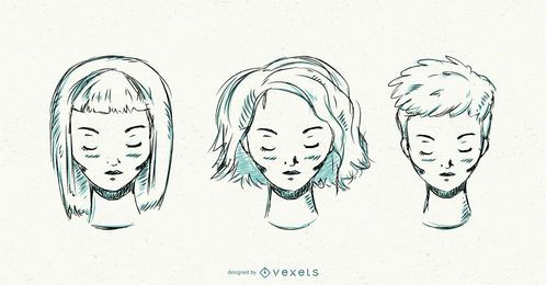 Short hairstyle hand drawn women Short hairstyle hand drawn women