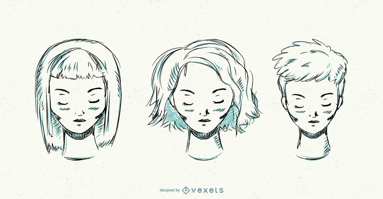 Short hairstyle hand drawn women 