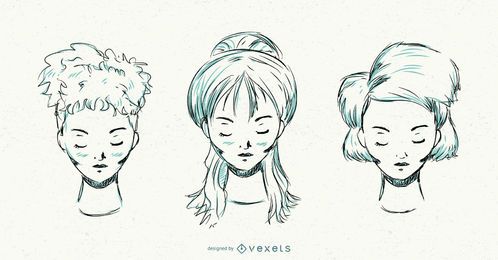 Hand drawn women hairdo set Hand drawn women hairdo set