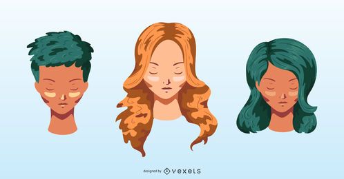 Colorful hairstyles vector set