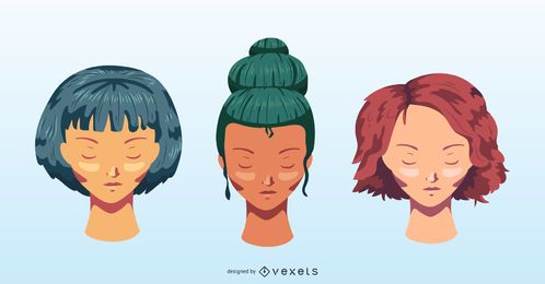 Conjunto de vectores de peinados de colores