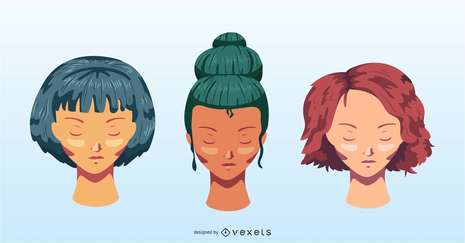 Colored hairstyles vector set