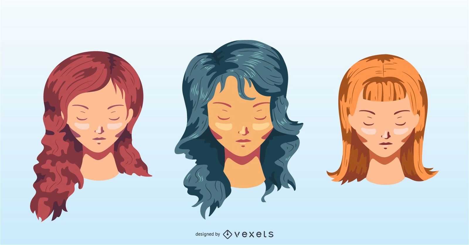 Conjunto de vectores coloridos peinados largos