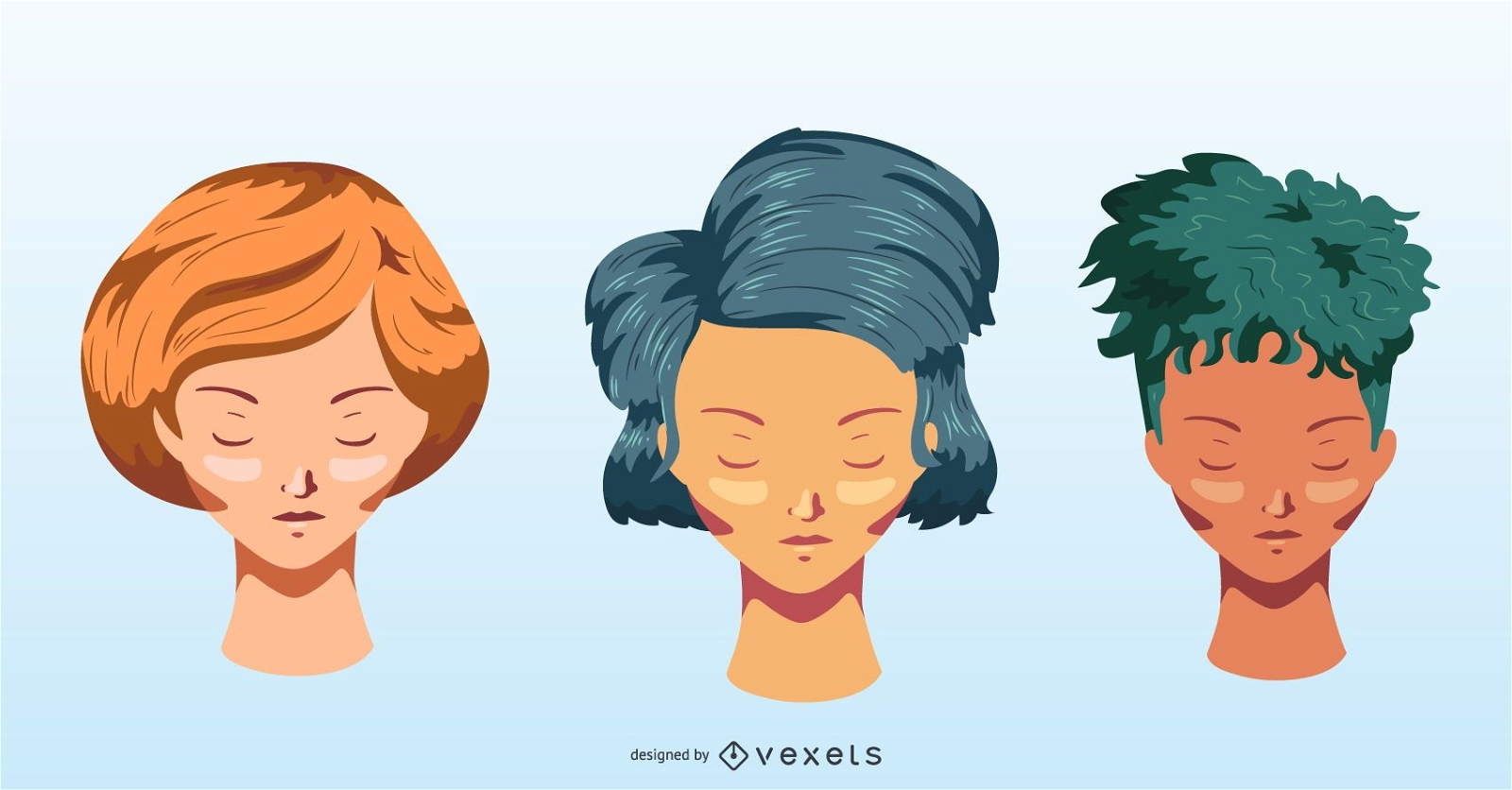 Colorful short hairstyles vector set