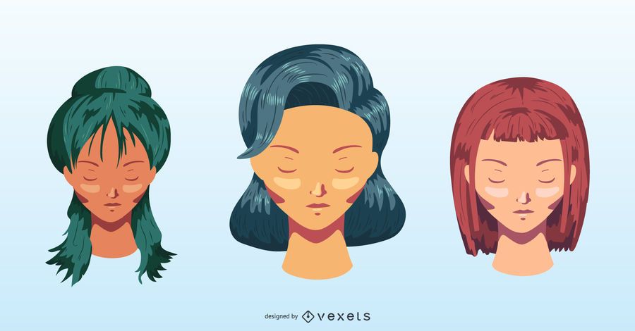 Woman colorful hairstyle set Woman colorful hairstyle set