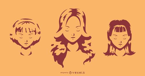 Mädchen-Gesichts-Schatten-Schattenbild-Satz Mädchen-Gesichts-Schatten-Schattenbild-Satz