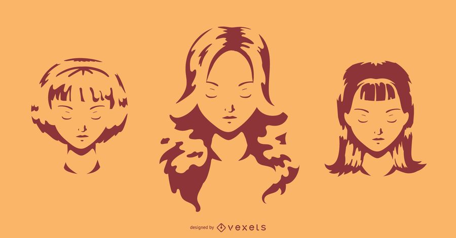 Girl Face Shadow Silhouette Set Girl Face Shadow Silhouette Set
