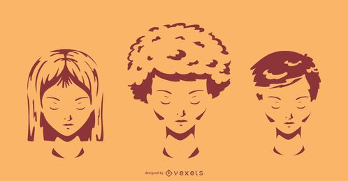 Estilos de pelo corto silueta conjunto Estilos de pelo corto silueta conjunto