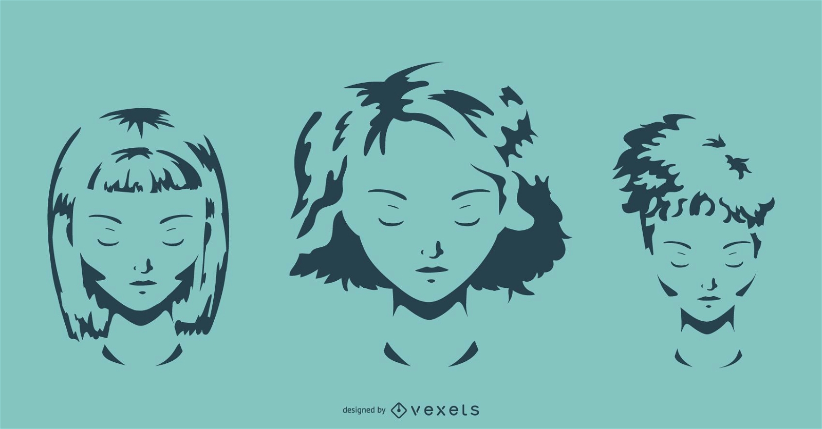 Girl Hairstyle Vector Set