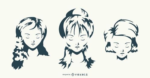 Women Hairstyle Vector Graphic Set