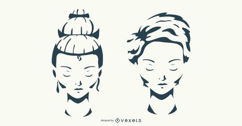 Conjunto de vectores de peinado de mujer