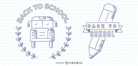 Back to school sketch badges set