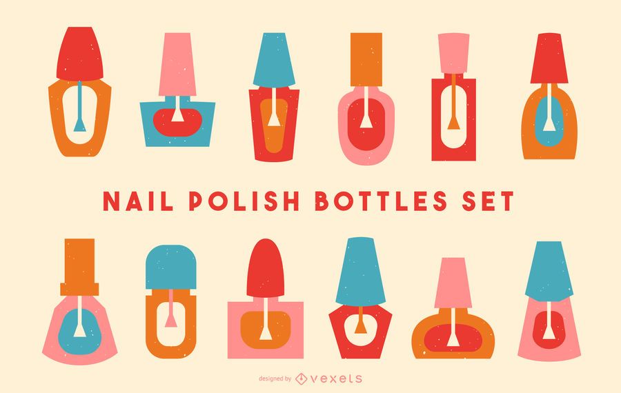 Conjunto de vectores de botellas de esmalte de uñas Conjunto de vectores de botellas de esmalte de uñas