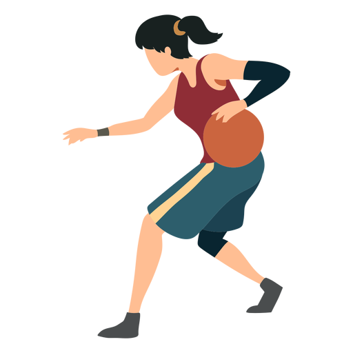 Jugador de baloncesto femenino corriendo jugador de pelota lazo para el cabello pantalones cortos accesorio camiseta plana Diseño PNG