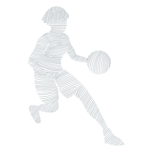 Gestreiftes Schattenbild der weiblichen laufenden Ballspielerausstattung des Basketball-Spielers PNG-Design