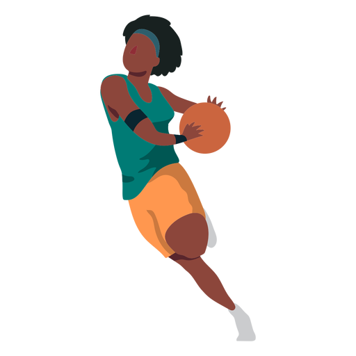 Jogador de basquete feminino executando bola jogador shorts camiseta plana
