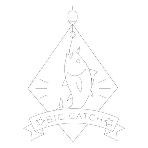Big catch fish hook rhomb star badge line PNG Design