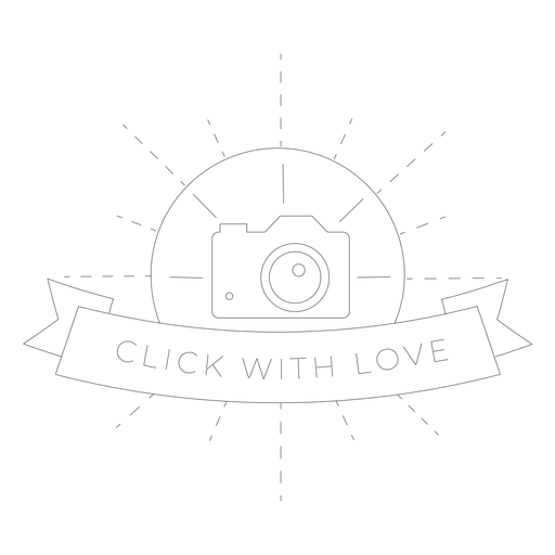 Klicken Sie mit Liebe Kameraobjektiv Objektiv Blitz Abzeichen Linie PNG-Design