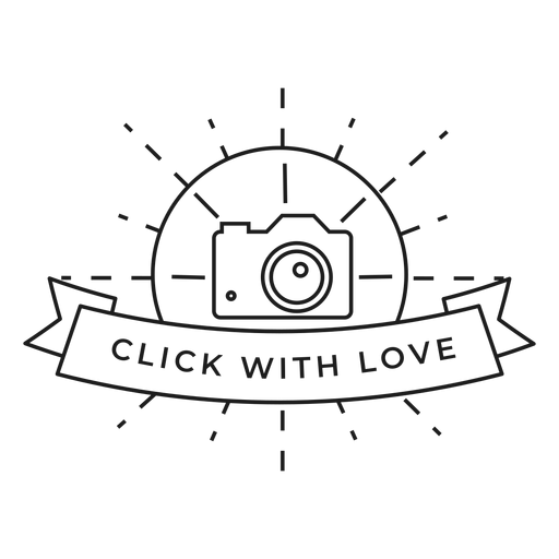 Klicken Sie mit Liebe Kamera Objektiv Objektiv Blitz Abzeichen Strich PNG-Design