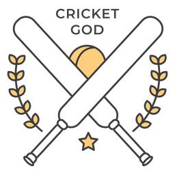 Cricket god bat ball branch colored badge sticker PNG Design