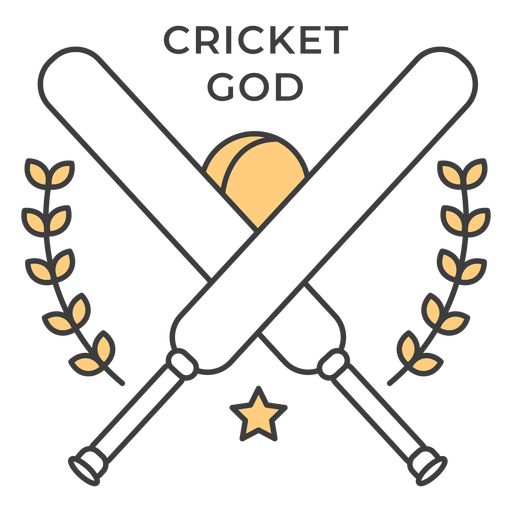 Cricket god bat ball branch colored badge sticker PNG Design
