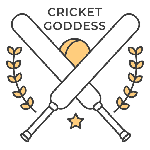 Cricket goddess bat ball branch colored badge sticker PNG Design
