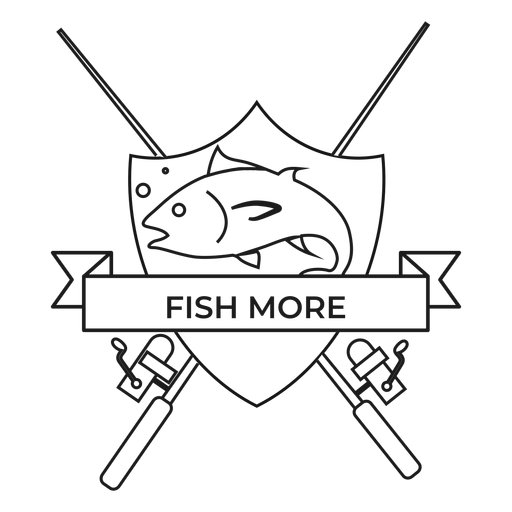 Fish more fish rod spinning badge stroke PNG Design