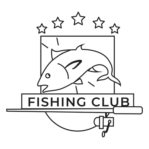 Fishing Club Fish Rod Star Spinning Abzeichen Schlaganfall PNG-Design