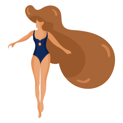 Girl women bathing suit swimsuit hair flat PNG Design