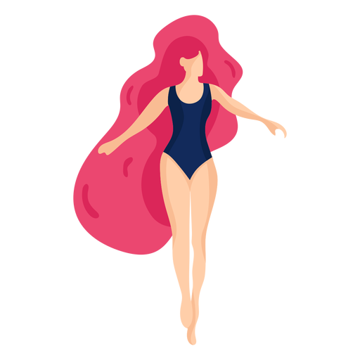 Girl women swimsuit bathing suit hair flat PNG Design