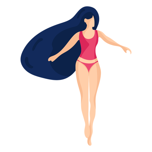 Chica mujer traje de baño traje de baño camiseta natación troncos pelo plano Diseño PNG