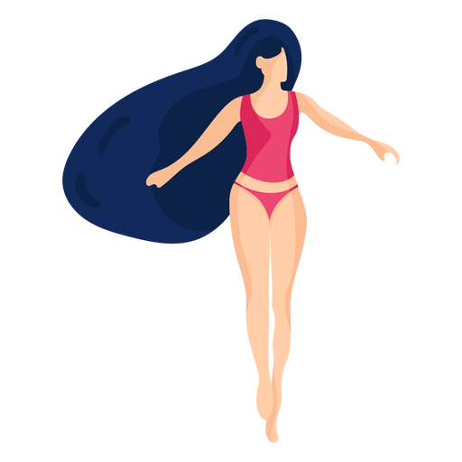 Girl women swimsuit bathing suit t shirt swimming trunks hair flat PNG Design