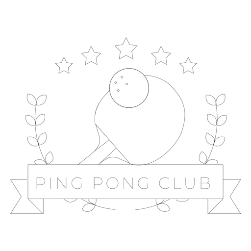Ping pong club tennis ball racket star branch badge line PNG Design