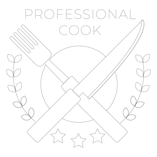 Professional cook fork knife branch star badge line PNG Design