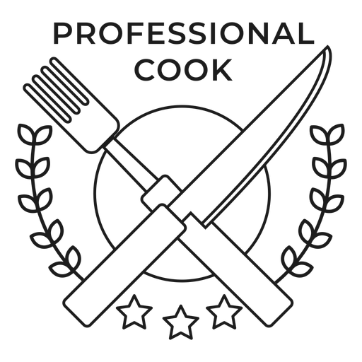 Cocinero profesional tenedor cuchillo rama insignia trazo Diseño PNG