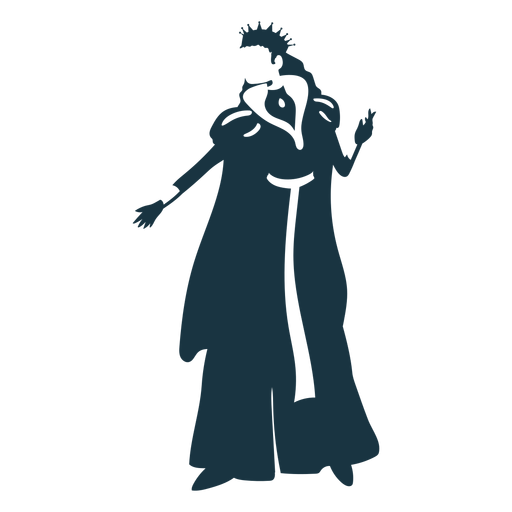 Silhueta detalhada do vestido com luva de manto coroa rainha
