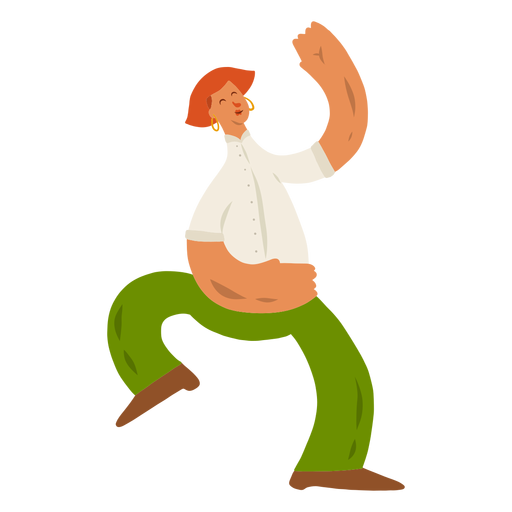Mujer blusa pantalones orejera bailando plano Diseño PNG
