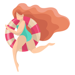 Women girl bathing suit swimsuit hair swimming circle flat PNG Design