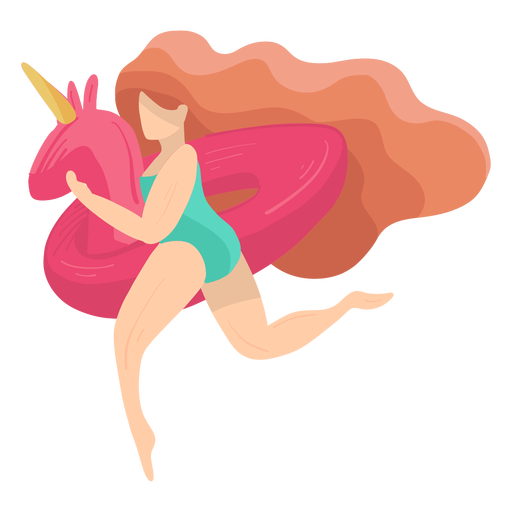 Women girl bathing suit swimsuit hair swimming circle unicorn flat PNG Design